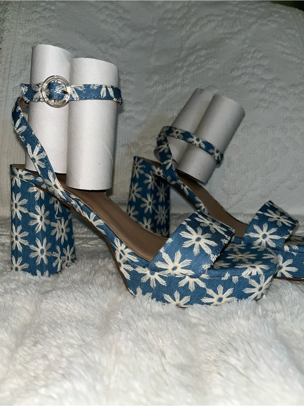 Maurices Blue Floral Platform Sandals with Ankle Strap